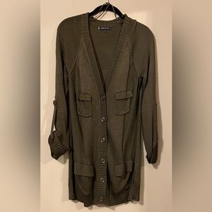Anne Klein knit cardigan sweater olive green, extra long